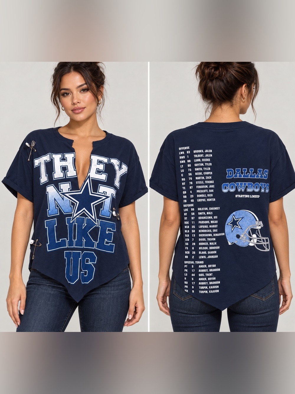 Distressed and pinned Dallas Cowboys Navy Graphic Notch-Hem Tee size M/L